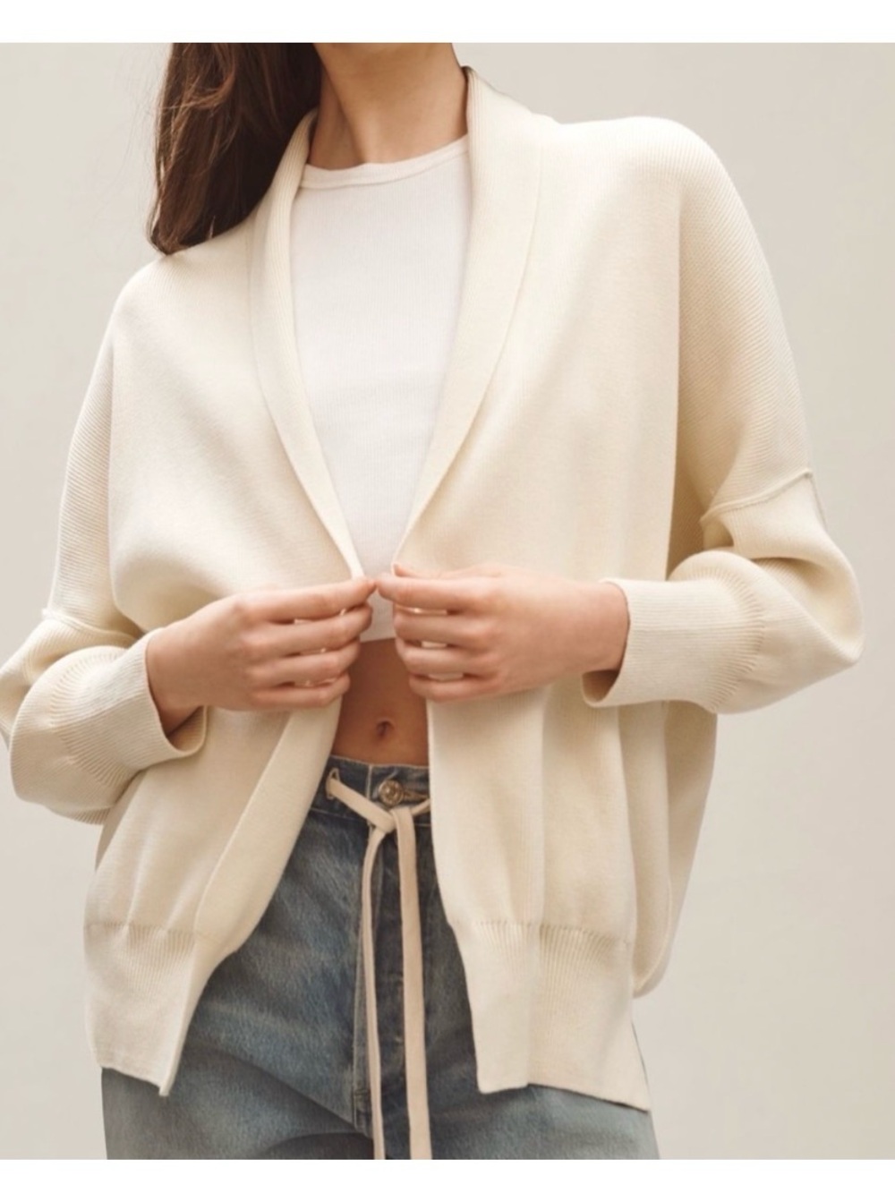Anthropologie Mauve Cream Shawl-Collar Open Cardigan Sweater